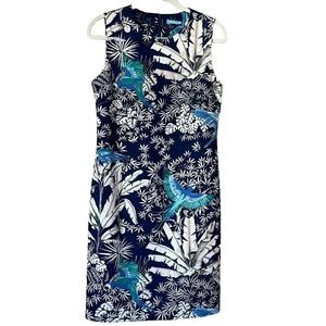 J McLaughlin Womens Navy Teal Sleeveless Parrot Kay Belinda Sheath Dress Size 6